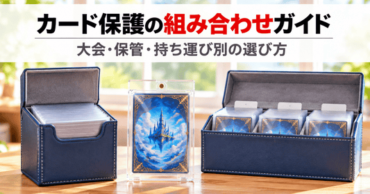 デッキケース・マグネットローダー・ストレージを並べた、カード保護の組み合わせガイドのサムネイル画像